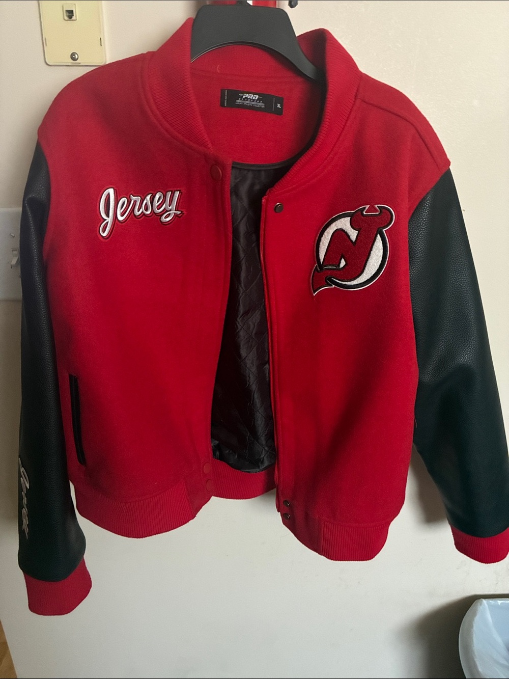 Red and Black Varsity Jacket with Jersey Patch